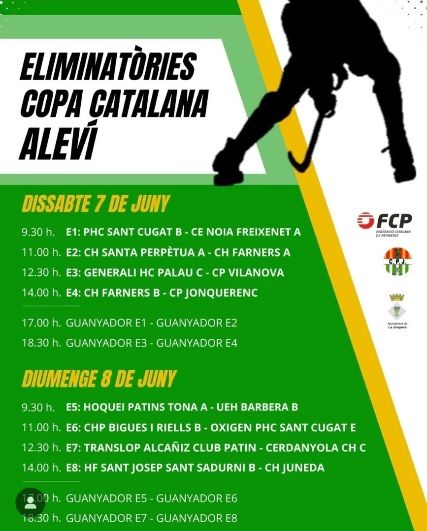 📌 Aquest dissabte l'Aleví jugarà les eliminatòries de la Copa Catalana que s'organitzen al @cpjonquerenc
🕗 12:30h - CPV vs @hcpalau_base C
Si guanyen aquest primer partit jugaran a les 18:30h contra el guanyador del partit que enfrontarà el CH Farners B i l'amfitrió CP Jonquerenc
👉 Si guanyen els dos partits es classificaran per jugar la la Fase Final el dissabte 14 a Sant Pere de Riudebitblles
Tots amb l'Aleví💪💪
💚 Força equip 🤍