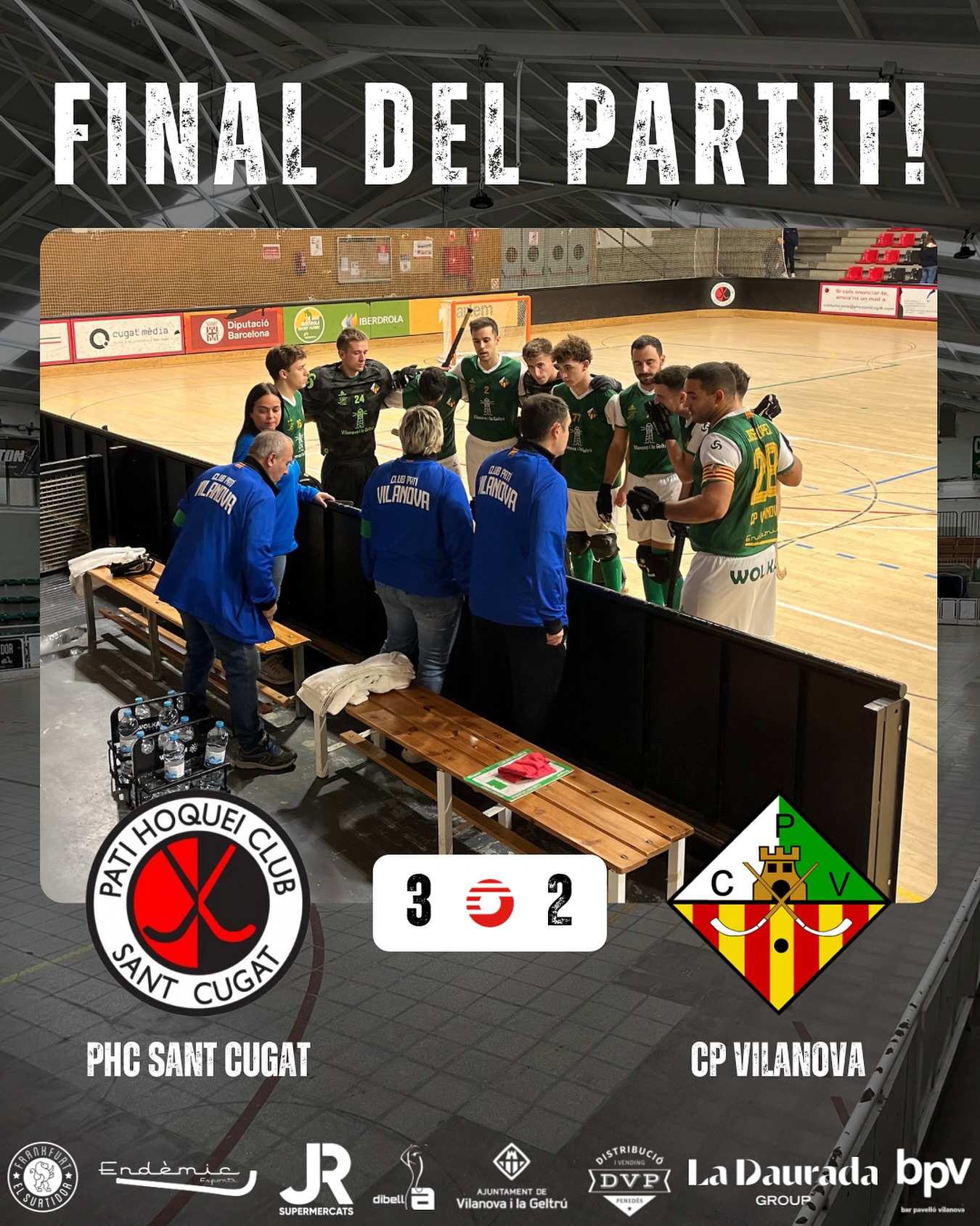 Derrota davant el @phcsantcugat per 3-2!

Gols (x1) @joan_vazquez7 (x1) @davidlecha8 

Seguim treballant nois!💪🏻💚🤍