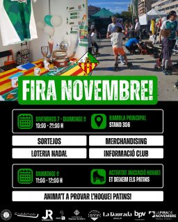LA FIRA DEL PATÍ!💚

Aquest cap de setmana, del divendres 7 al diumenge 9 de novembre, ens trobareu a la Fira de Novembre de Vilanova i la Geltrú!

➡️ HORARI I ACTIVITATS A L’STAND 306 (Rambla Principal)

La nostra paradeta oberta per a tu els 3 dies:
🗓️ Divendres 7, Dissabte 8 i Diumenge 9 de 10:00h a 21:00h 

Què hi trobaràs: Informació del Club, Merchandising (Tasses, Bufandes, Samarretes), Sortejos i Loteria de Nadal.

➡️ ACTIVITAT: PROVA L’HOQUEI PATINS!

🗓️ Dia: DIUMENGE 9 
⏱️ Hora: D’11:00h a 12:00h 
🛼 La facilitat: Et deixem els patins!

T’esperem per viure un cap de setmana ple de patins, diversió i ambient de fira!🫵🏻