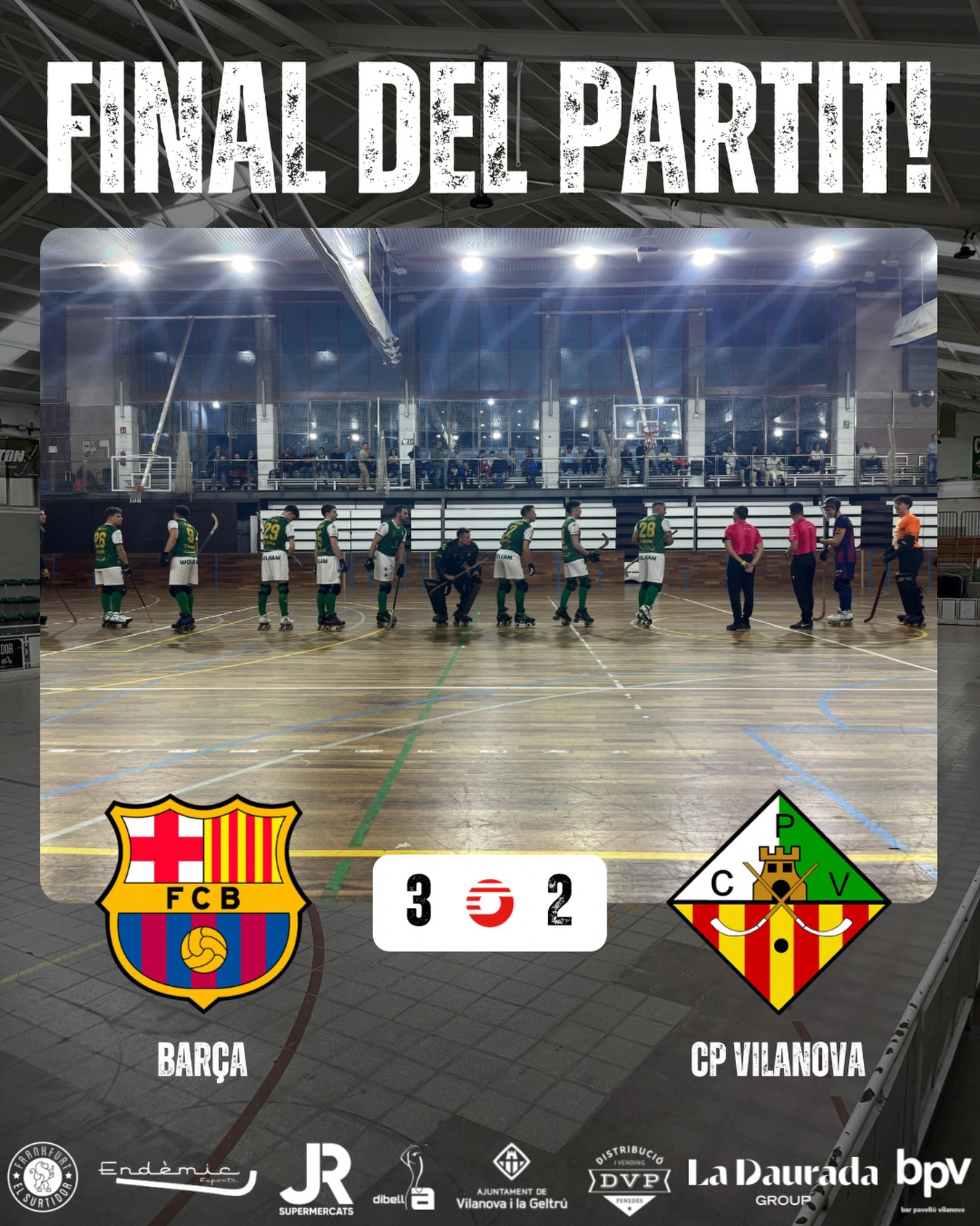 Derrota davant el @fcbhoquei per 3-2!

Gols (x1) @joan_vazquez7 (x1) @joseloda 

Seguim treballant nois!💪🏻💚🤍