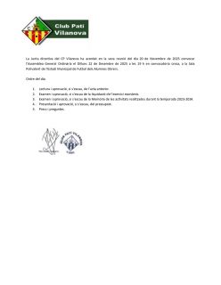 Assemblea Ordinària i Extraordinària CP Vilanova 22 de Desembre de 2025!💚🤍

Dilluns, 22 de Desembre de 2025 🗓️
Sala Polivalent de l’Estadi Municipal de Futbol dels Alumnes Obrers📍
Ordinària: 19:00h ⏰
Extraordinària: 19:30h ⏰