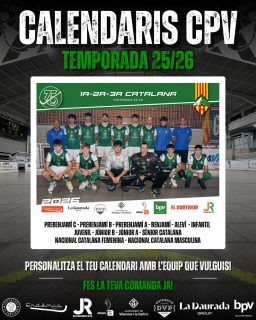 CALENDARIS CPV!💚🤍📅

Ja pots demanar el teu Calendari Personalitzat del 2026!

👉 Tria l’equip de la Base i tindràs la seva foto oficial en un gran format de paret (en aquest post trobareu el disseny d’exemple amb el sènior Catalana)

🎁 Un gran record i el regal de Nadal perfecte. Només 5€/unitat!

🛒 Com fer la teva comanda?

RESERVA ONLINE: Clica l’enllaç formulari de la descripció del perfil o de les nostres històries!

PAGAMENT OFICINA: El pagament es farà posteriorment a l’oficina del club (efectiu o targeta)

⚠️ TERMINI LÍMIT: Fes la teva reserva com a màxim el divendres 5 de Desembre de 2025

No et quedis sense aquest gran record!🫵🏻