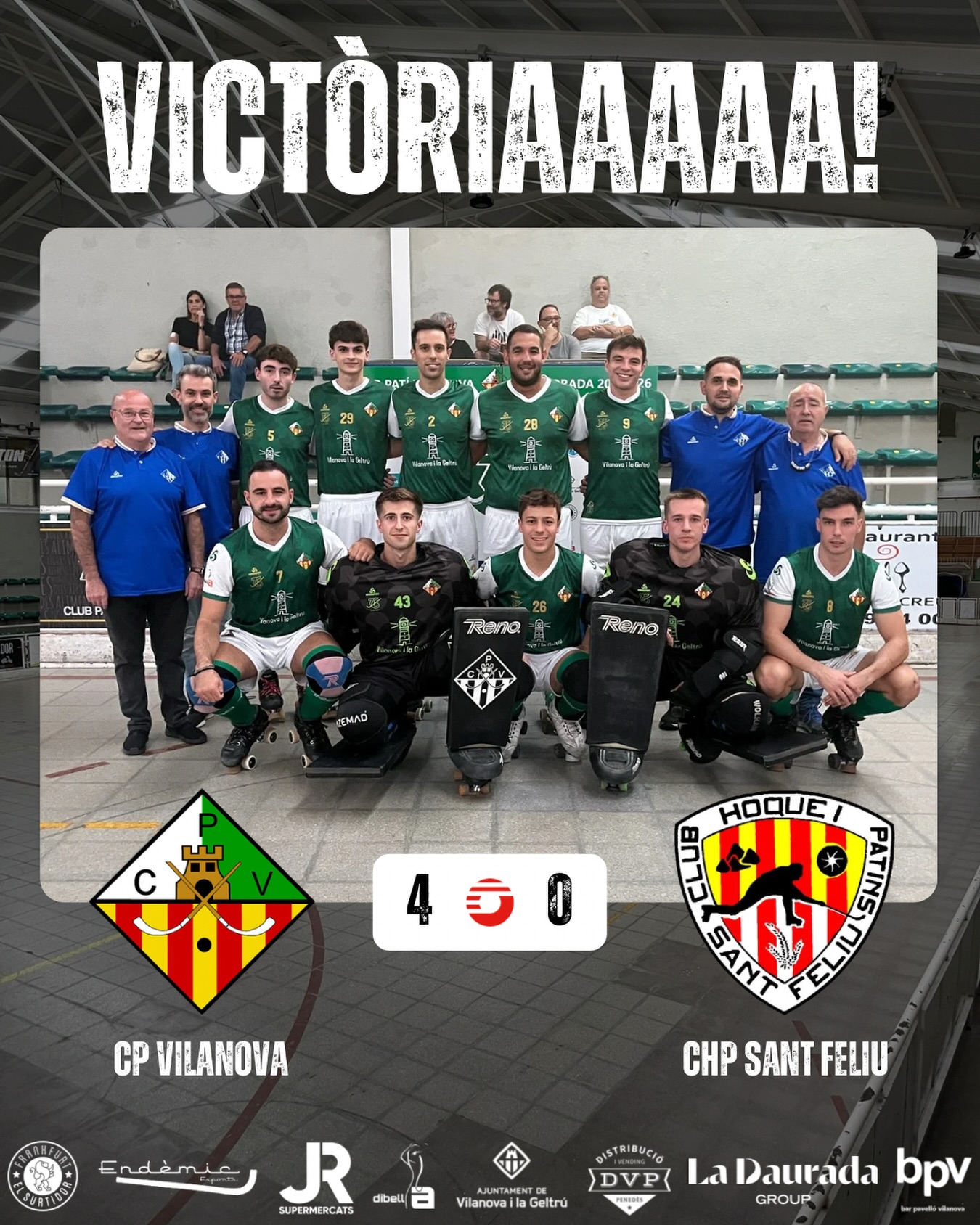 Victòria davant el @chpsantfeliu per 4-0!

Gols (x2) @joan_vazquez7 (x1) @marccarrasco__ (x1) @davidlecha8 

Seguim treballant nois!💪🏻💚🤍