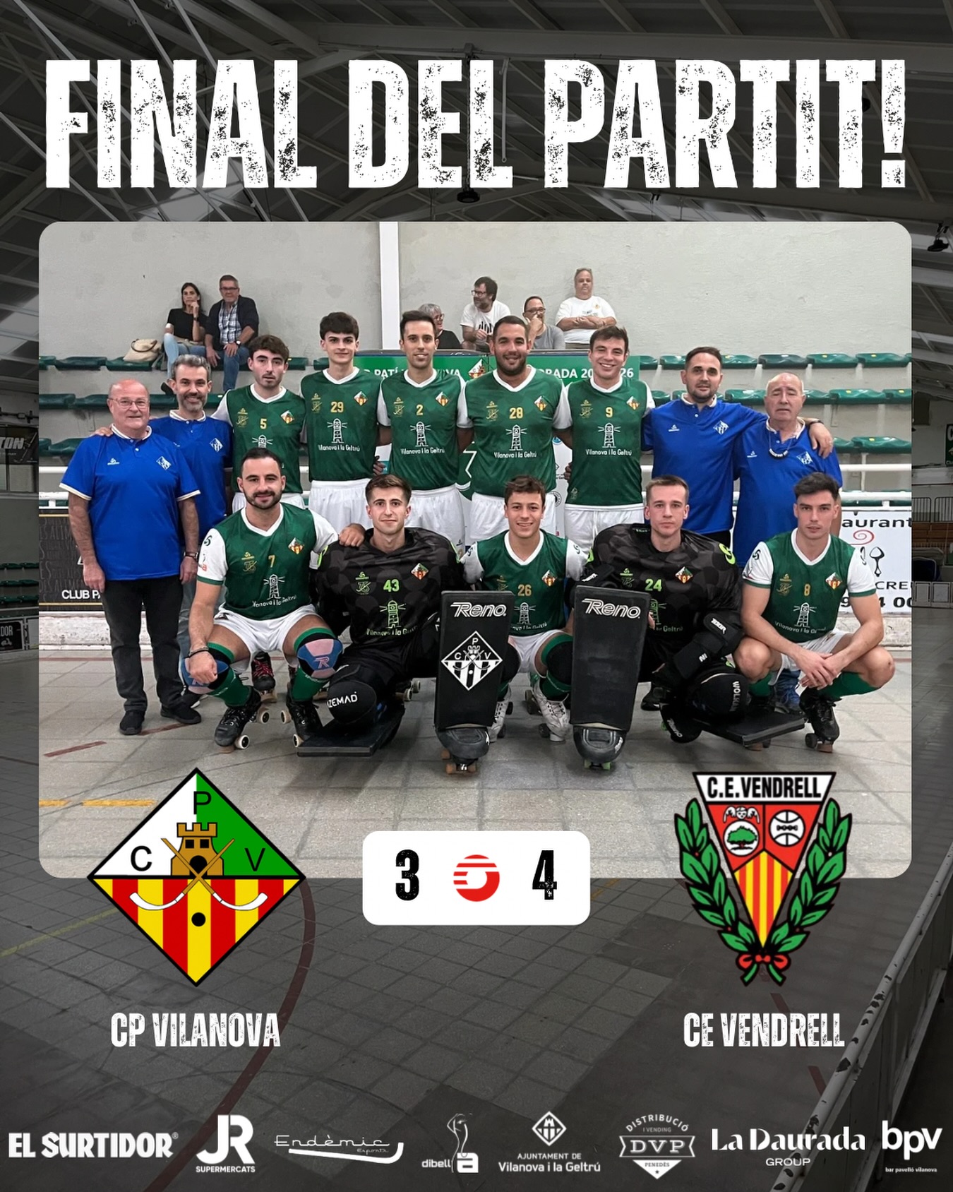 Derrota davant el @okcevendrell per 3-4!

Gols (x2) @marccarrasco__ (x1) @joan_vazquez7 🏑

Seguim treballant nois!💪🏻💚🤍
