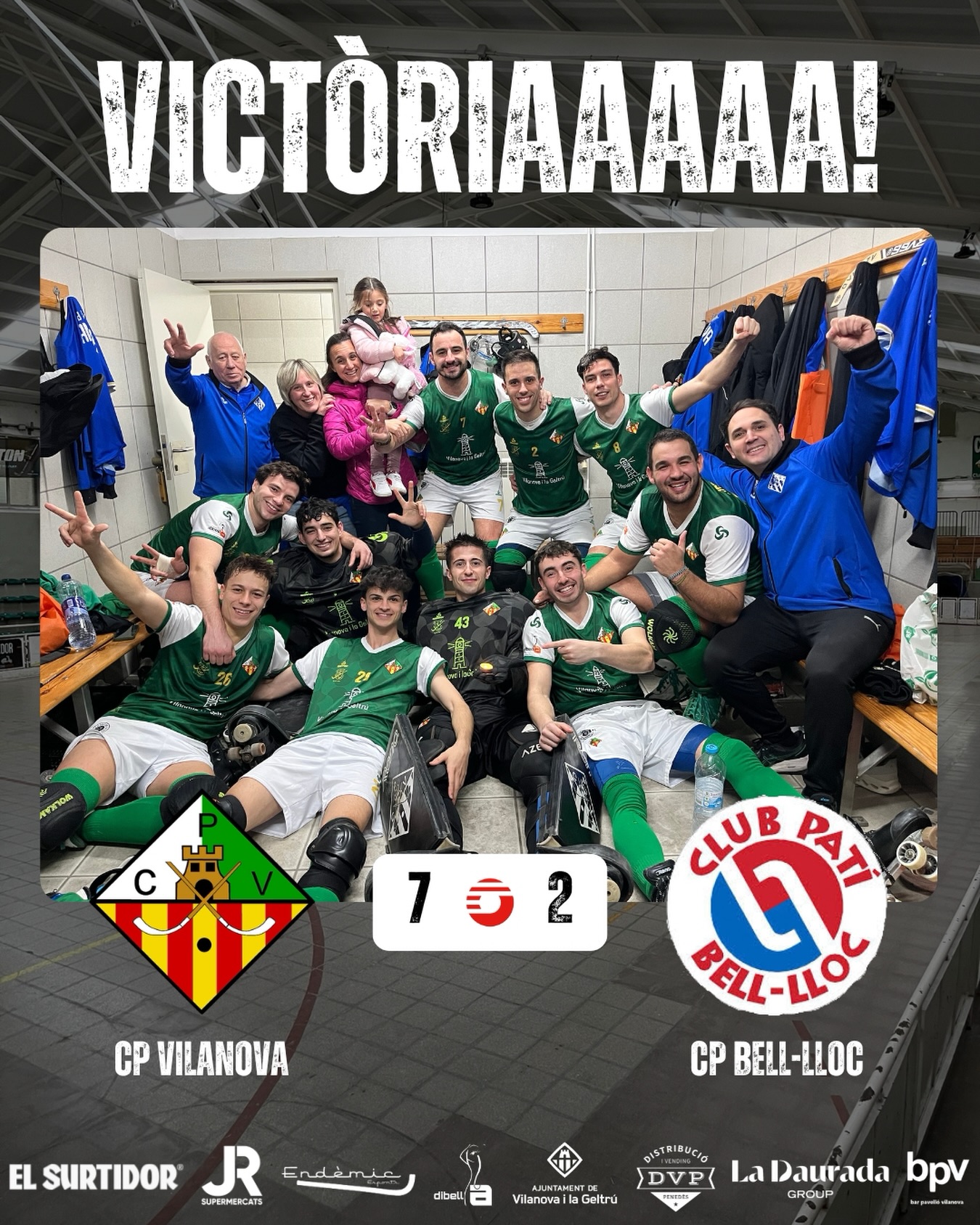 Victòria davant el @cpbelloc per 7-2!

Gols (x2) @marccarrasco__ (x2) @_.jjooordiii26 (x1) @davidlecha8 (x1) @joseloda (x1) @usebri99 🏑

Seguim treballant nois!💪🏻💚🤍