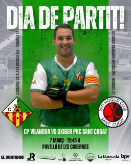 Dissabte disputarem la jornada 22 de Nacional Catalana!💚🤍

@cpvilanova vs @phcsantcugat 

7/03/26 🗓️
19:45h ⏰
Pavelló de les Casernes📍
Canal Blau Televisió📺

Som-hi patí!💪🏻