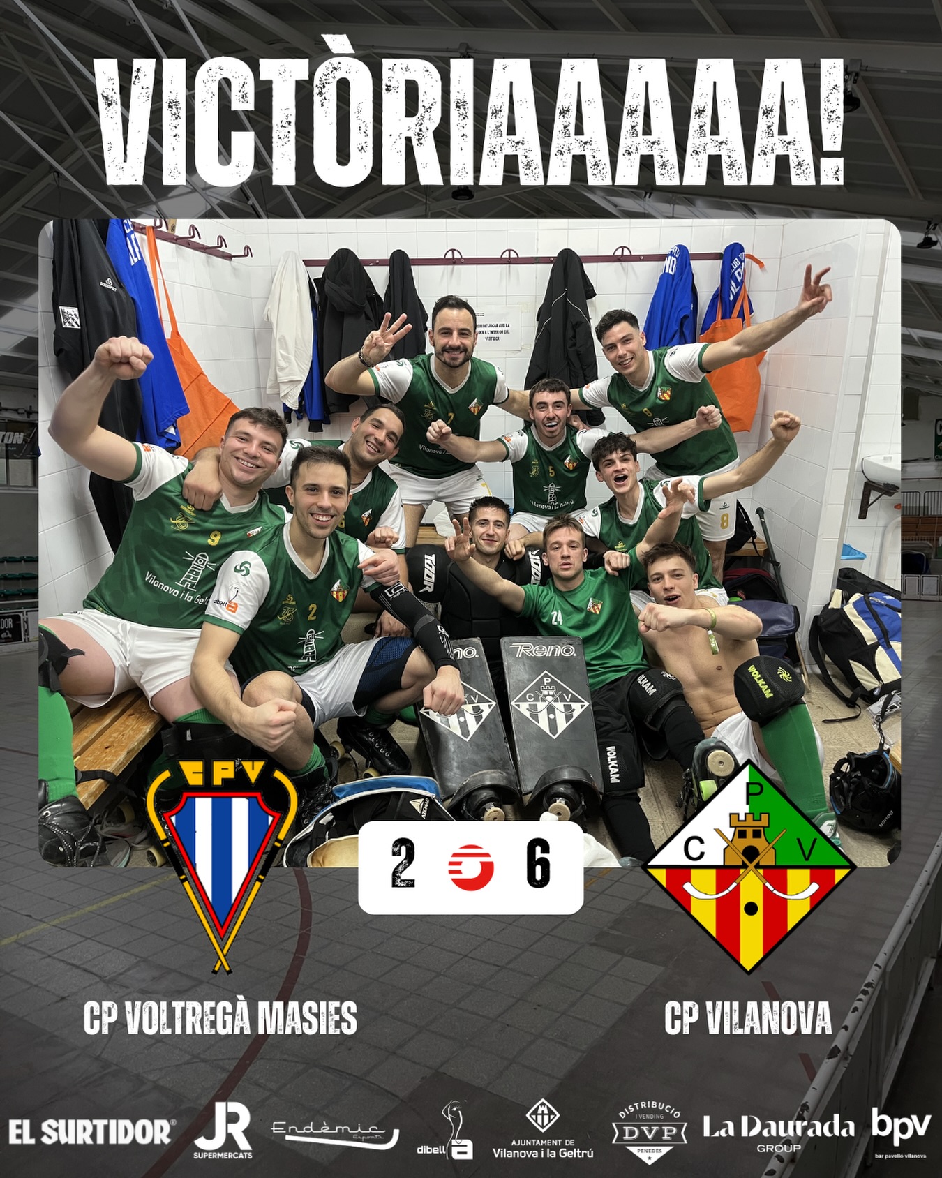 Victòria davant el @cpvoltrega per 2-6!

Gols (x2) @joseloda (x2) @joan_vazquez7 (x1) @b_manent2 (x1) @_.jofrixx._ 🏑

Seguim treballant nois!💪🏻💚🤍