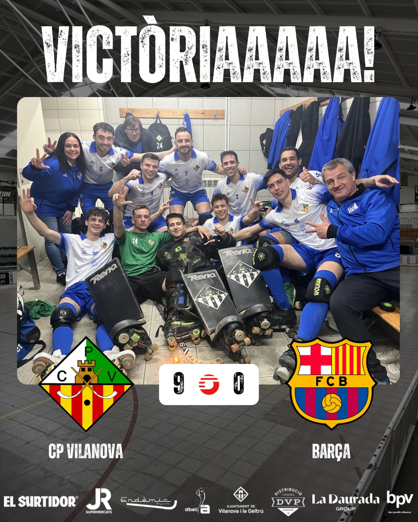 Victòria davant el @fcbhoquei per 9-0!

Gols (x2) @joseloda (x2) @joan_vazquez7 (x2) @usebri99 (x1) @_.jofrixx._ (x1) @davidlecha8 (x1) @marccarrasco__ 🏑

Seguim treballant nois!💪🏻💚🤍