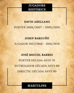 💚75 ESSENCIALS🤍
Seguim honorant els protagonistes de la nostra història amb tres noms que han viscut ascensos, títols i la glòria internacional:
David Arellano (2006-2010): El porter de la mítica Copa CERS de 2007 i sots-campió de la Copa del Rei a Lloret el 2010. Una assegurança sota els pals en una de les etapes més daurades del club.
Josep Barguñó (1967-1970): Peça fonamental de l’equip Campió d’Espanya la temporada 1967/68 i jugador internacional amb la selecció espanyola.
José Miguel Barrio (Dècada dels 70): Porter de l’ascens a Divisió d’Honor (72/73), internacional de base, entrenador de la base als 80 i directiu en els ascensos dels anys 90.
Tres trajectòries exemplars que han fet gran el nostre Patí!
