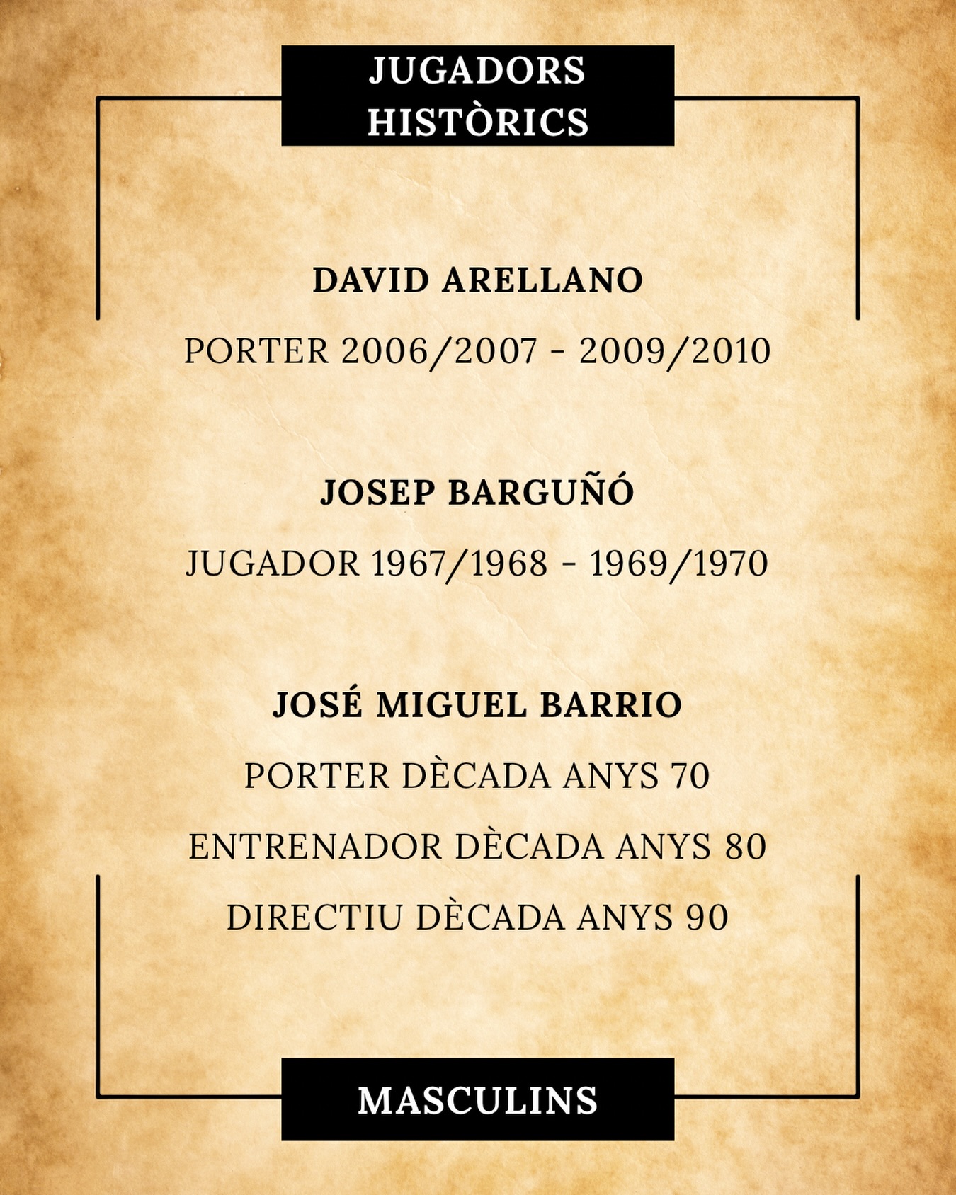 💚75 ESSENCIALS🤍
Seguim honorant els protagonistes de la nostra història amb tres noms que han viscut ascensos, títols i la glòria internacional:
David Arellano (2006-2010): El porter de la mítica Copa CERS de 2007 i sots-campió de la Copa del Rei a Lloret el 2010. Una assegurança sota els pals en una de les etapes més daurades del club.
Josep Barguñó (1967-1970): Peça fonamental de l’equip Campió d’Espanya la temporada 1967/68 i jugador internacional amb la selecció espanyola.
José Miguel Barrio (Dècada dels 70): Porter de l’ascens a Divisió d’Honor (72/73), internacional de base, entrenador de la base als 80 i directiu en els ascensos dels anys 90.
Tres trajectòries exemplars que han fet gran el nostre Patí!