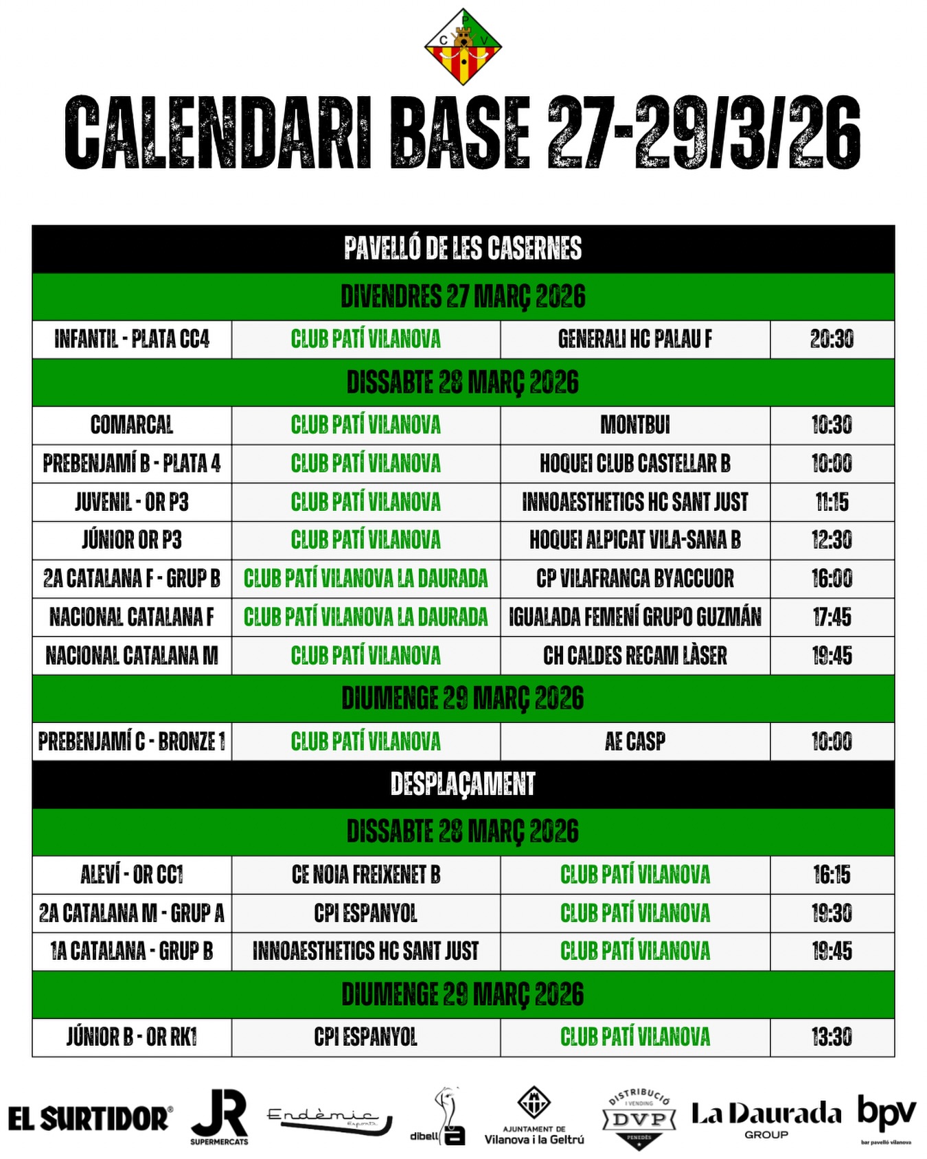 Partits del cap de setmana del 27-29 de Març!💚🤍
Som-hi patí!🔥