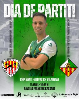 Dissabte disputarem la jornada 26 de Nacional Catalana!💚🤍

@chpsantfeliu vs @cpvilanova 

11/04/26 🗓️
19:45 ⏰
Pavelló Francesc Cassart📍
Canal Blau Ràdio📻

Som-hi patí!💪🏻
