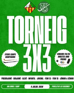 🔥TORNEIG 3x3 CP VILANOVA🔥

Aquest estiu, l’hoquei no s’atura! El proper dissabte 4 de juliol ens trobem al Pavelló de les Casernes per viure una jornada de competició, amics i molta diversió!

🗂 CATEGORIES:

- Prebenjamí (2019, 2018 i 2017)
- Benjamí (2016 i 2015)
- Aleví (2014 i 2013)
- Infantil (2012 i 2011)
- Juvenil (2010 i 2009)
- Fem 13 (2014 i 2013)
- Fem 15 (2012 i 2011)
- Júnior & sènior (2008 en endavant)

🏆 PREMIS I ACTIVITATS:

- Torneig 3x3: Premiat amb sticks de jugador i porter per a cada integrant campió de la categoria!🏑🥇
- Concurs de Directes (Activitat inclosa al preu de la inscripció, participació no obligatòria): Posa a prova la teva punteria i guanya material tècnic de regal.

📝 INSCRIPCIONS I DETALLS:

- Preu: 100€ per equip (3 jugadors + 1 porter).
- Data límit: Teniu fins al 21 de juny per apuntar-vos.
- Horaris: Un cop tancades les inscripcions, es publicaran els horaris definitius de cada categoria. 🕒

🎒 QUÈ INCLOU LA INSCRIPCIÓ?

- Samarreta oficial del torneig per a tots els participants👕
- Welcome Pack de benvinguda🎁

🔗 Com apuntar-se?
Teniu l’enllaç directe al formulari a la nostra BIO o podeu fer servir aquest enllaç:
https://docs.google.com/forms/d/e/1FAIpQLSeuth9MKy4gsuLZxJ3zBwUo1giMblvte7x65Px9BNvBCuI3bg/viewform?usp=dialog

📩 DUBTES:
Per a qualsevol consulta o dubte, ens podeu escriure un missatge directe i us ajudarem!

No us quedeu sense plaça, feu l’equip i veniu a gaudir de l’hoquei a Casernes!💚🤍