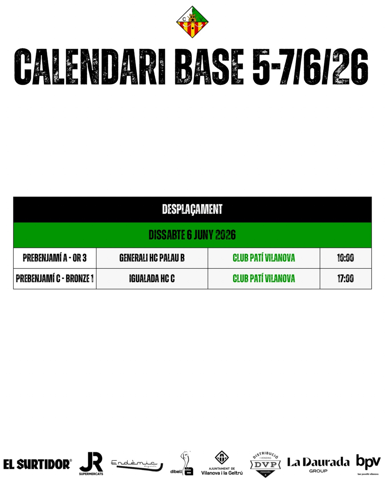 Partits del cap de setmana del 5 - 7 de Juny!💚🤍

Som-hi patí!🔥