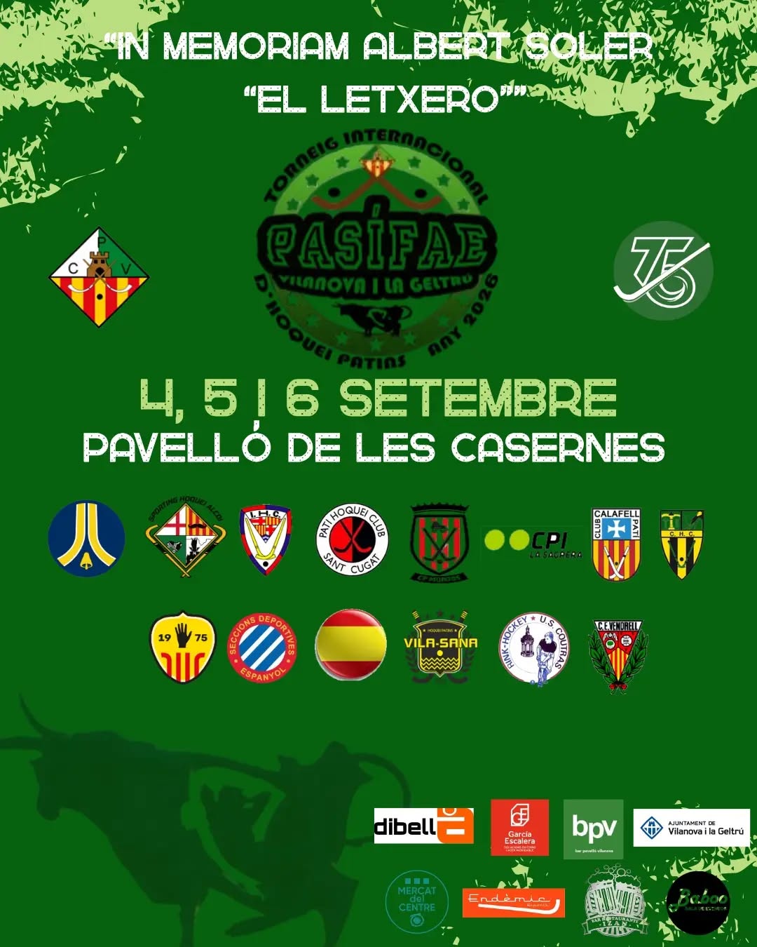 💥 Us presentem la Vuitena edició del Torneig Internacional Pasífae, in Memoriam Albert Soler "El Letxero", on participaran tots els equips del club.

🏑 39 equips i més de 60 partits per disfrutar de l'hoquei en aquest magniific escenari de les Casernes.

🗓 Us esperem a tots el cap de setmana del 4 al 6 de Setembre a Casernes! En breu publicarem horaris.