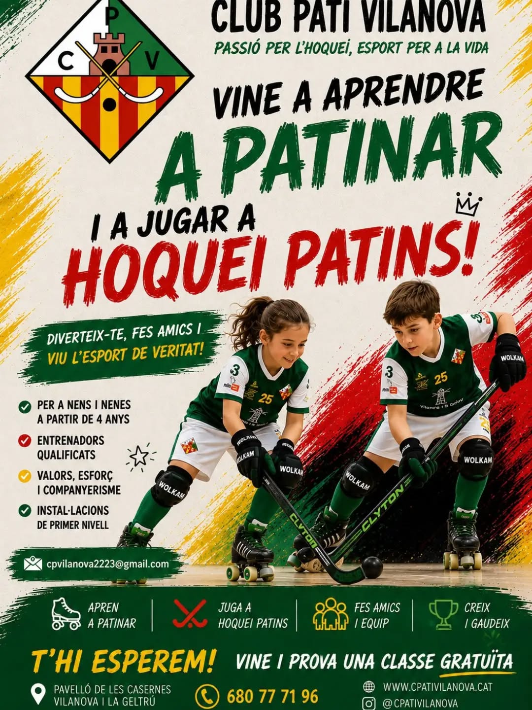 🏑 Si vols aprendre a patinar i iniciar-te en el món de l'hoquei...
💯 Vine a l'Escoleta del Club Pati Vilanova!!!
Us deixem els patins (segons disponibilitat)
📍Pavelló de Les Casernes
👉 Per més informació i inscripcions: 680777196