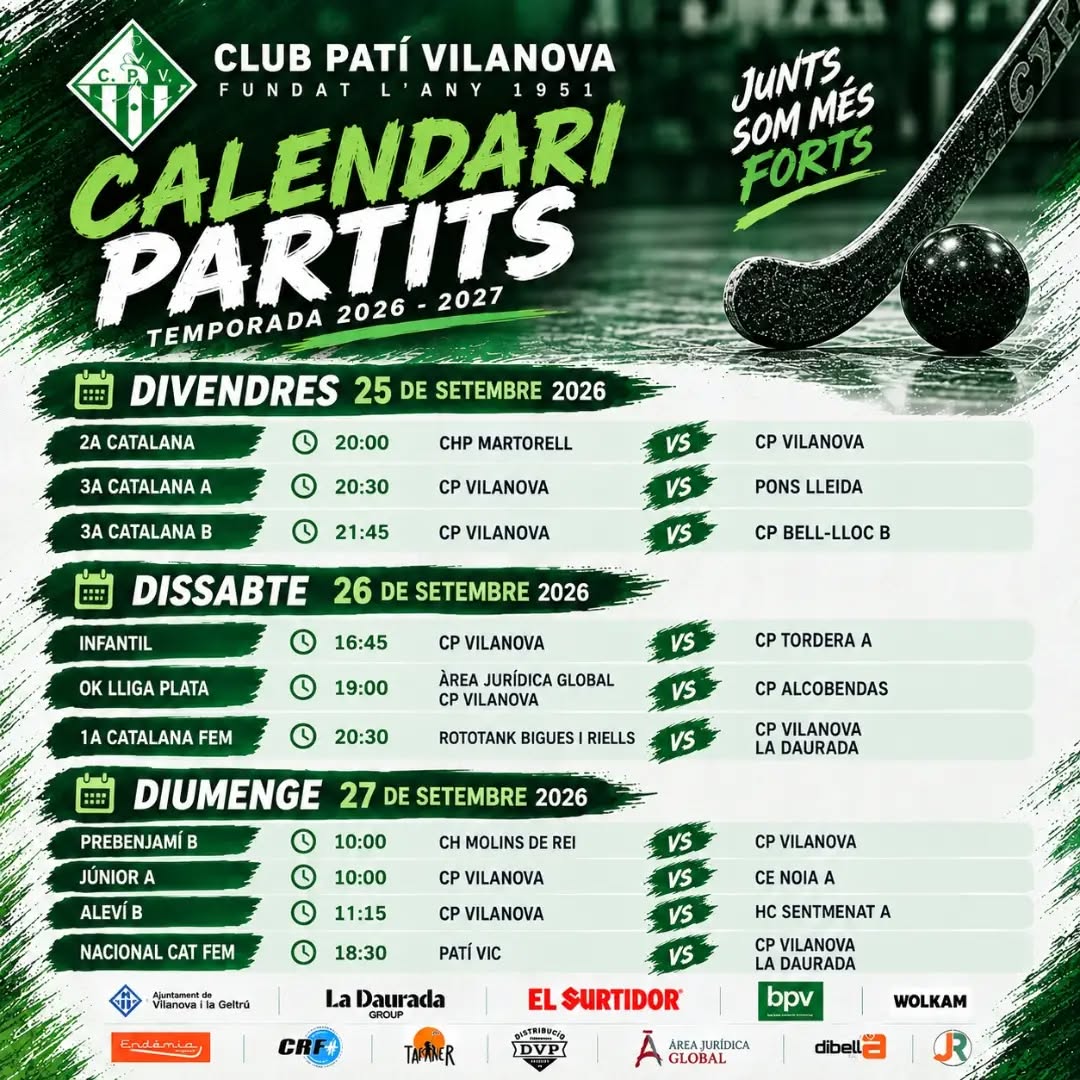 Partits del cap de setmana del 25 - 27 de Setembre💚🤍

Som-hi patí!🔥