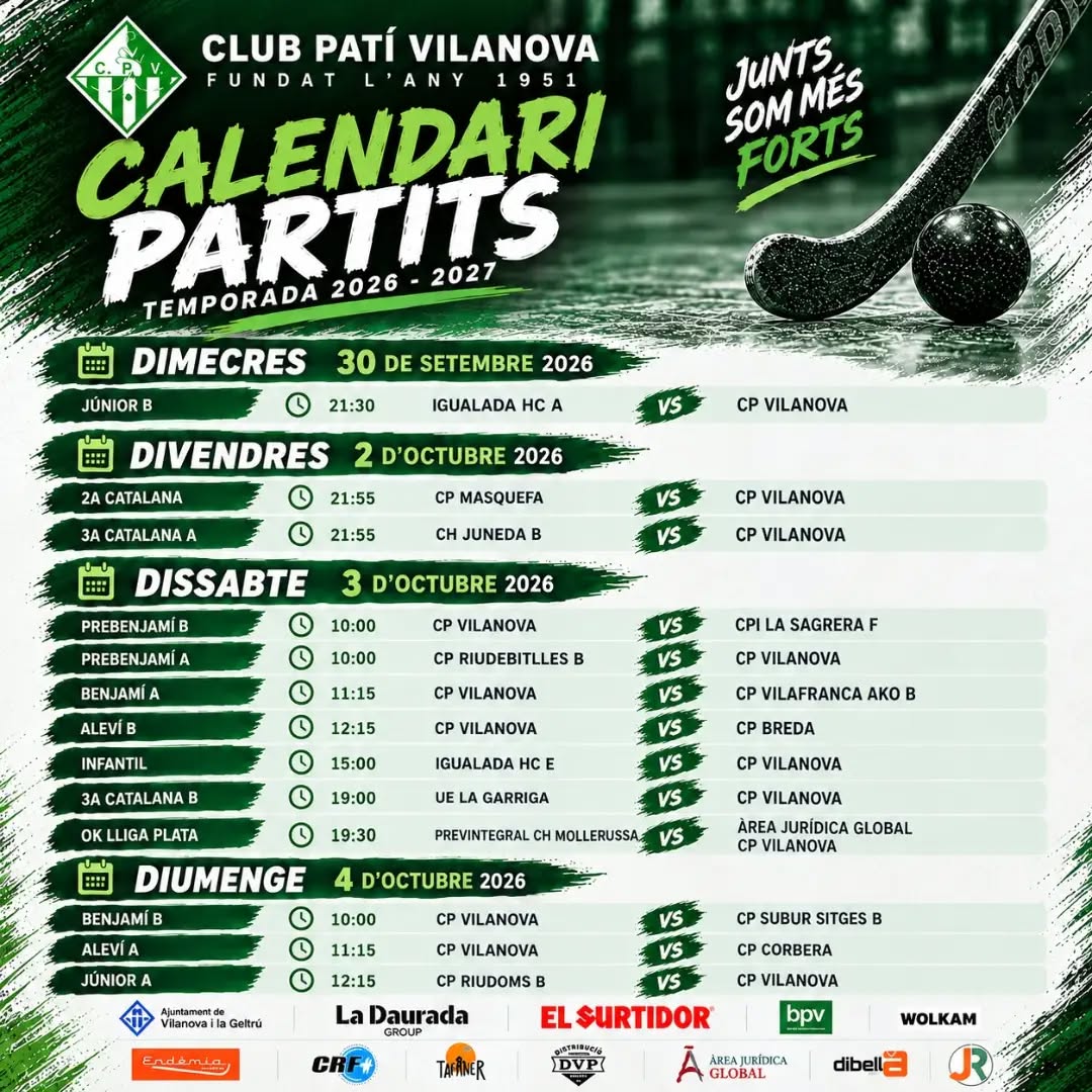 🔥 Partits del cap de setmana del 2 al 4 d'Octubre 💚🤍

Som-hi💪