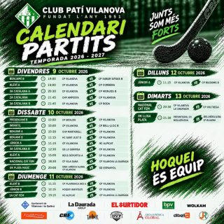 🗓 Agenda de partits del 9 al 13 d'Octubre.

💪 Cap de setmana a tope per recuperar els partits que no es van poder jugar la passada jornada per la pluja.

💚🤍