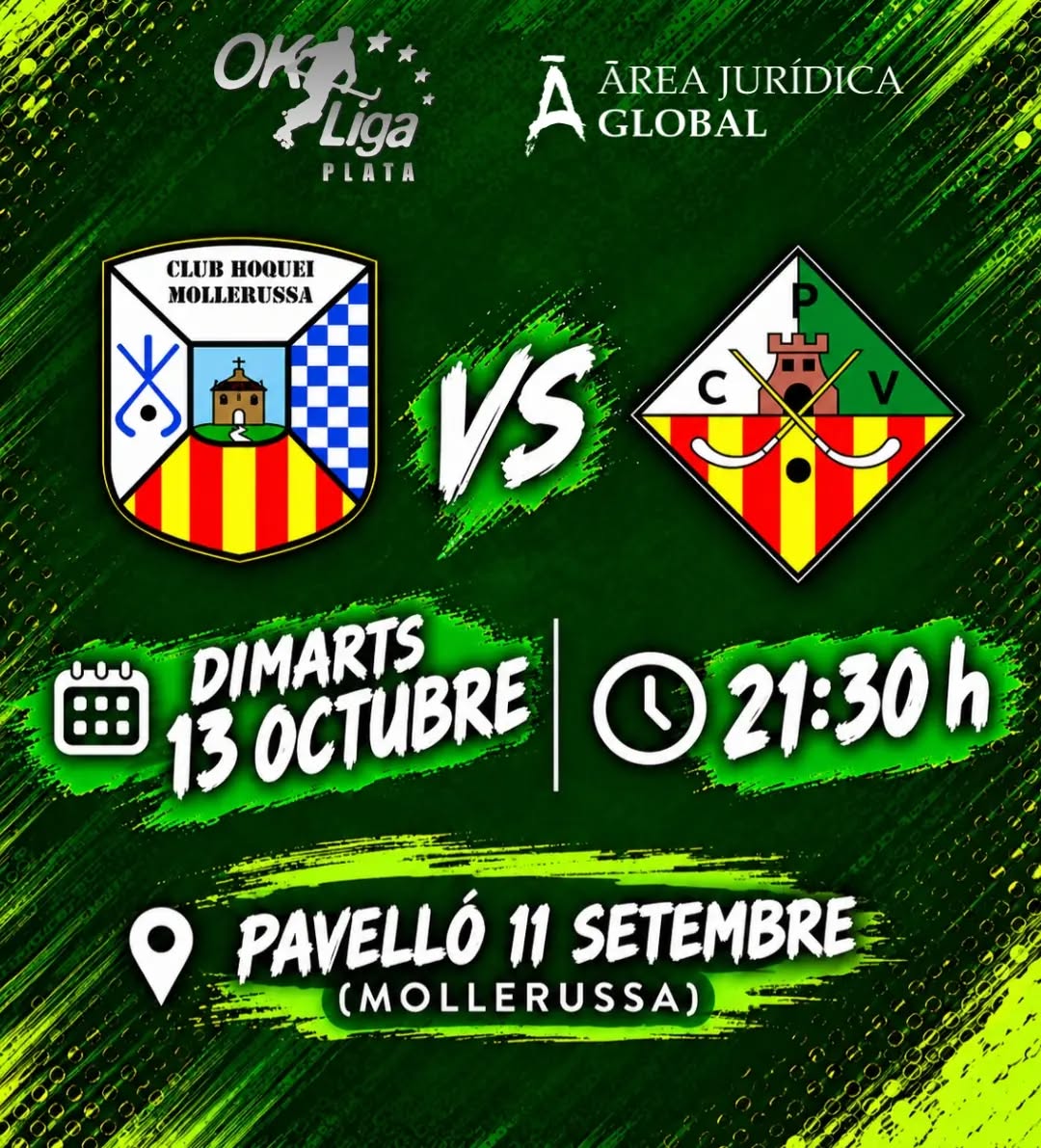 🔥Aquest dimarts jugarem el partit ajornat per la pluja de la setmana passada. Primer desplaçament de la temporada.

@chmollerussaprevintegral vs Área Jurídica Global CP Vilanova

🗓️ Dimarts 13/10
⏰ 21:30h
📍 Pavelló 11 de Setembre

Som-hi patí!💪🏻